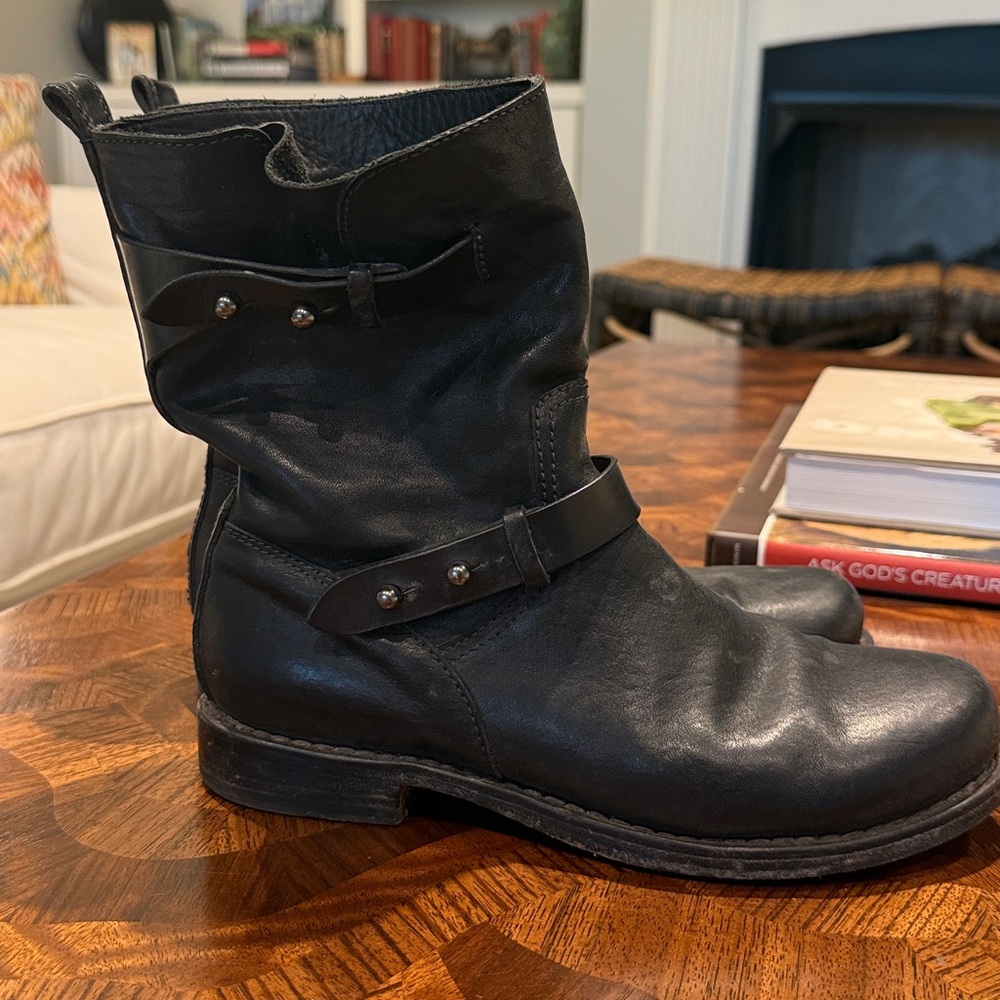Rag & Bone Black Leather Combat Moto Boots